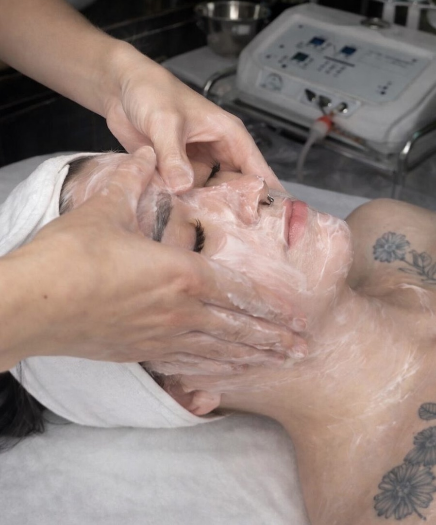 Derm Renew deep cleansing facial mask application at Awaken Zen Spa in Mesa, AZ