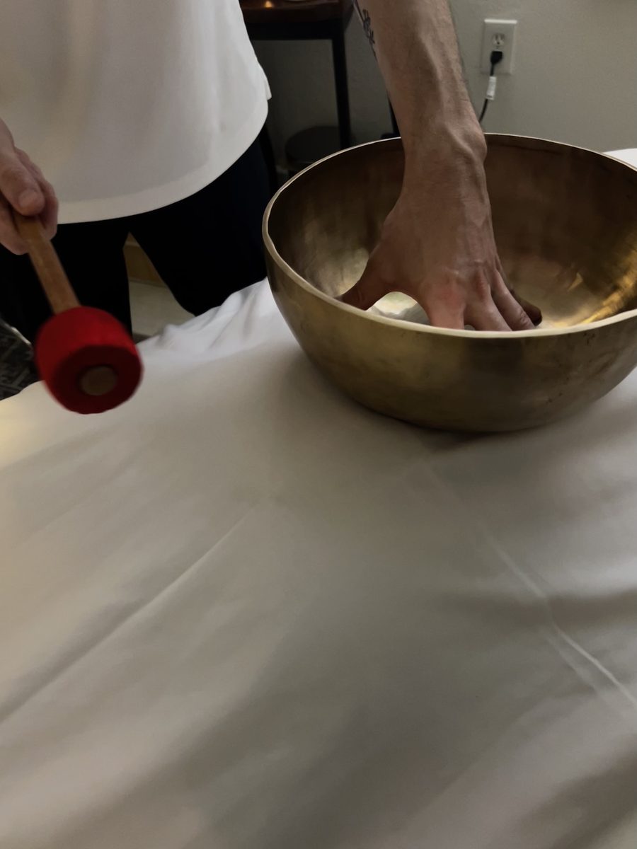 Flowing Sound Bowl Experience with Tibetan singing bowl and mallet at Awaken Zen Spa in Mesa, AZ